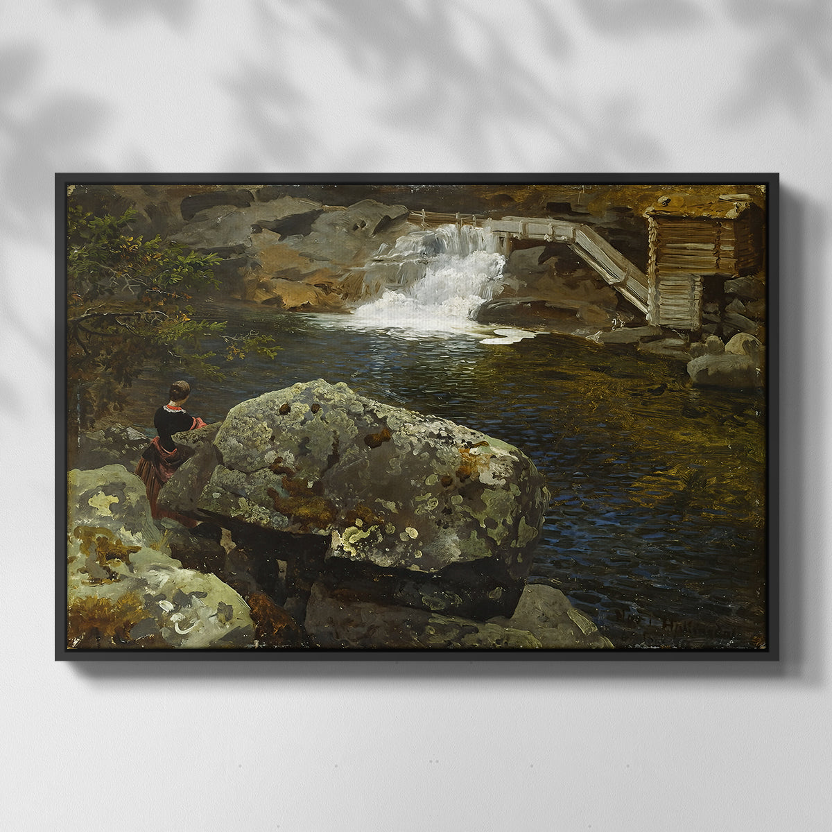 By the Mill Pond (En Mølledam), 1850 - Floater Framed Canvas Print