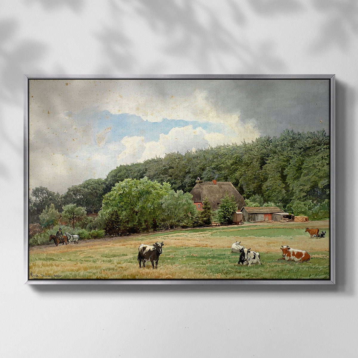 Farm with Grazing Cows (Bondegård med beitende kuer), 1892 - Floater Framed Canvas Print