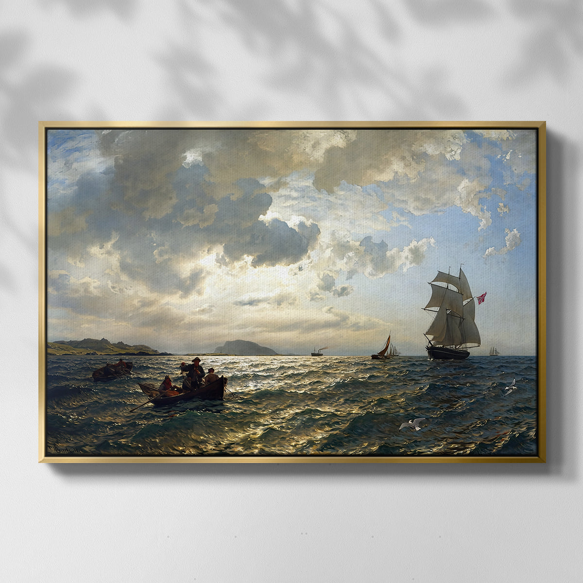 Fresh Breeze on the Norwegian Coast, 1876 - Floater Framed Canvas Print