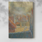 Canvas art print of a stylized urban view with architectural forms and subtle texture with a soft shadow on a white background.