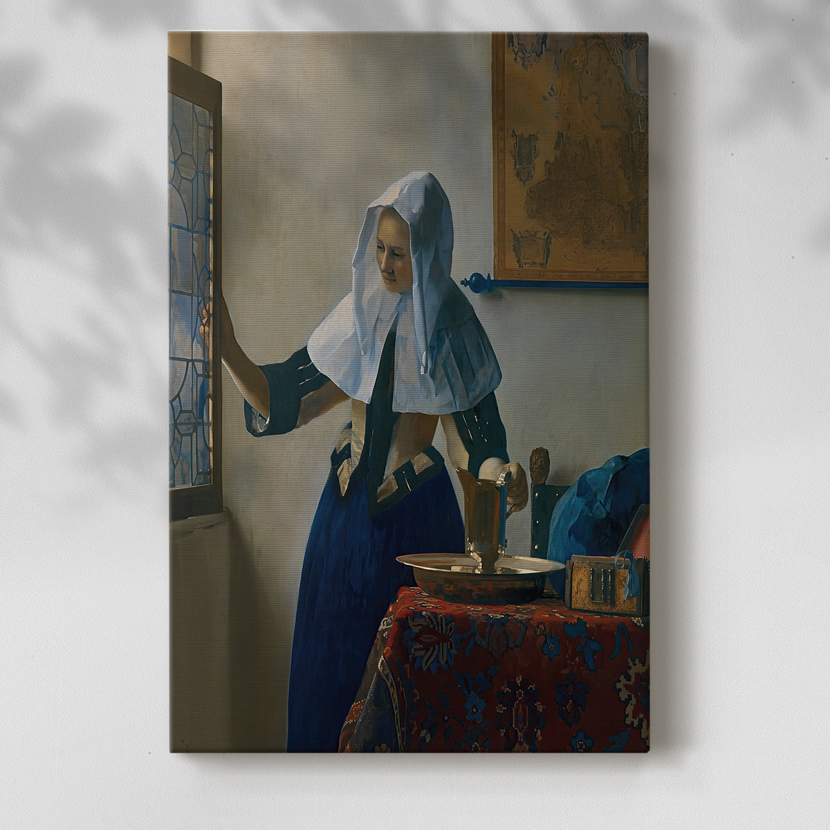 Canvas art print of a calm scene with soft light and simple domestic setting with a soft shadow on a white background.