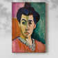 Canvas art print of a stylized face with strong color contrast and simplified features with a soft shadow on a white background.