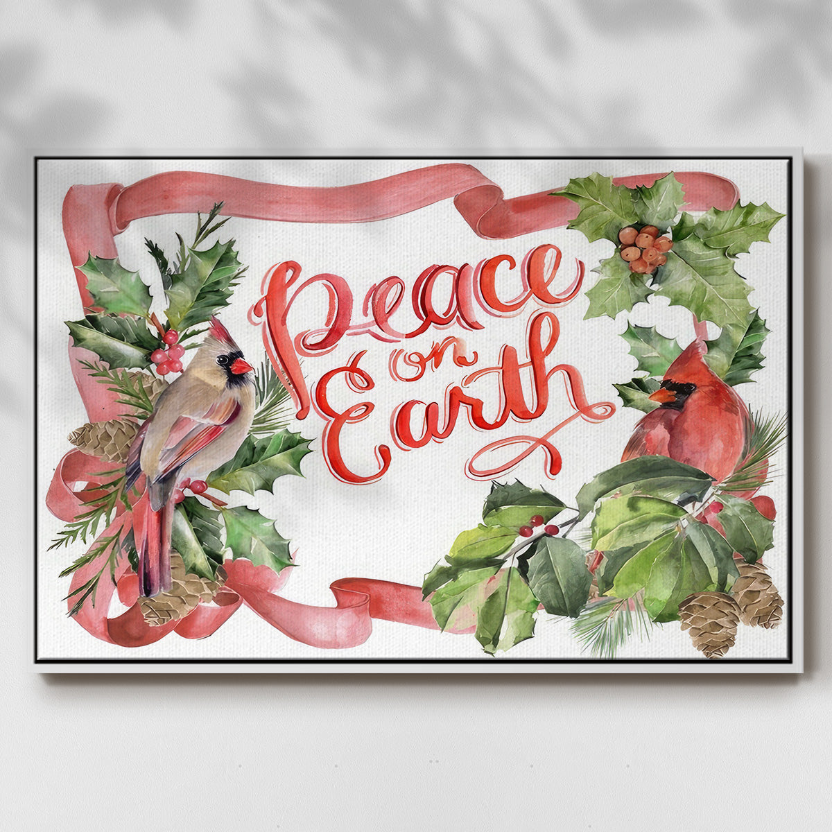 Cardinal Holly Christmas Collection A - Floater Framed Canvas Print