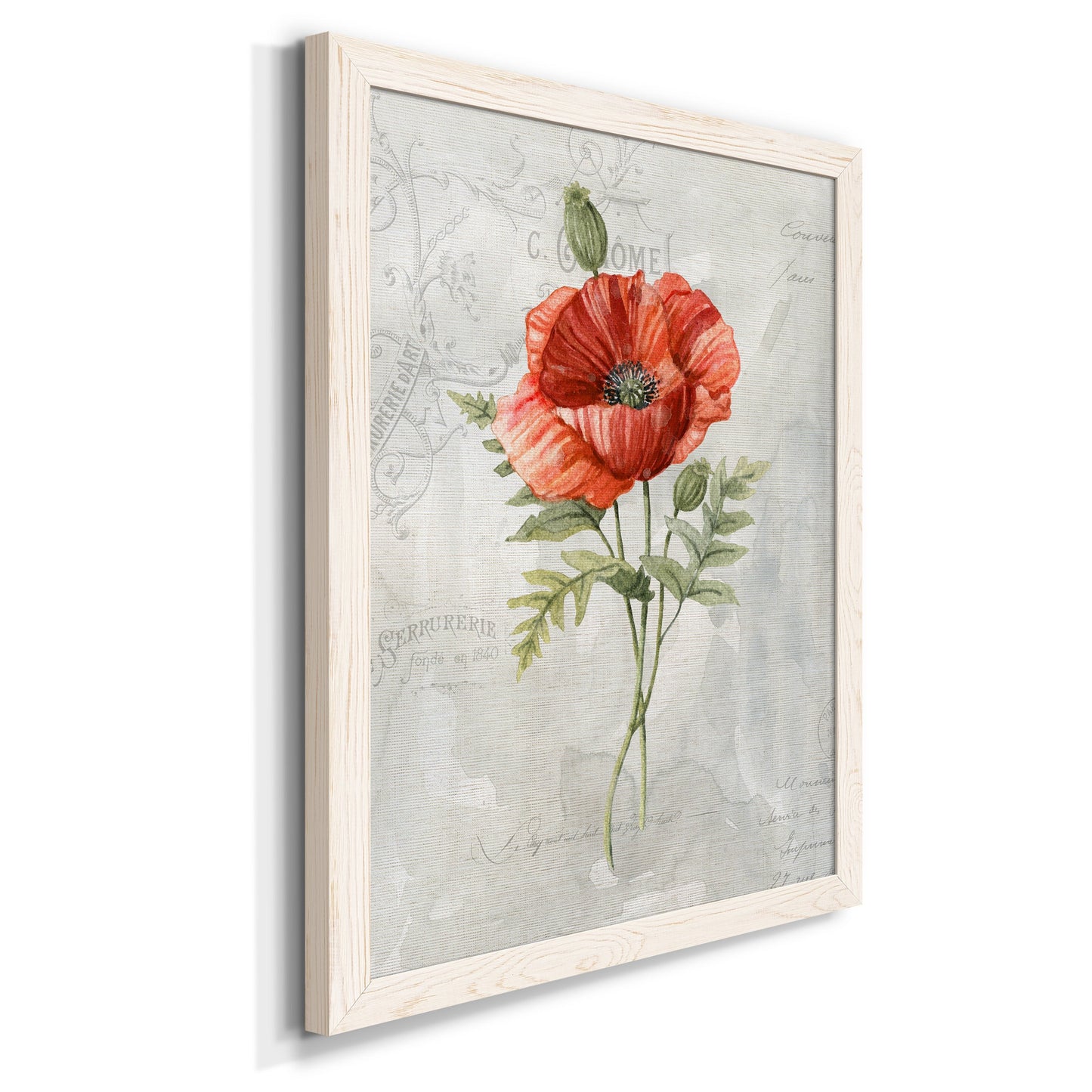 Linen Poppy - Premium Canvas Framed in Barnwood - Ready to Hang