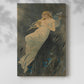 Canvas art print of a stylized fantasy figure surrounded by floral motifs and soft tones with a soft shadow on a white background.