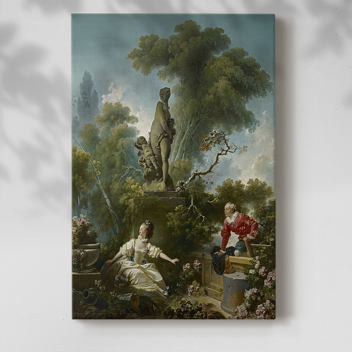 Canvas art print of a Romantic composition with soft foliage and elegant figures with a soft shadow on a white background.