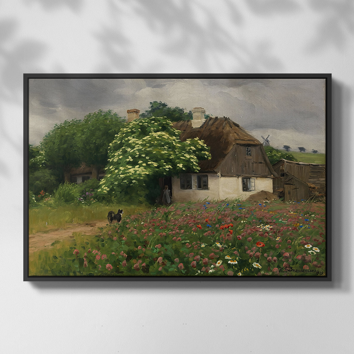 Farmhouse with Meadow Flowers, 1909 - Floater Framed Canvas Print