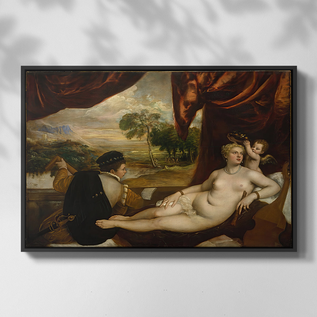 Venus and the Lute Player, c. 1565-1570 - Floater Framed Canvas Print