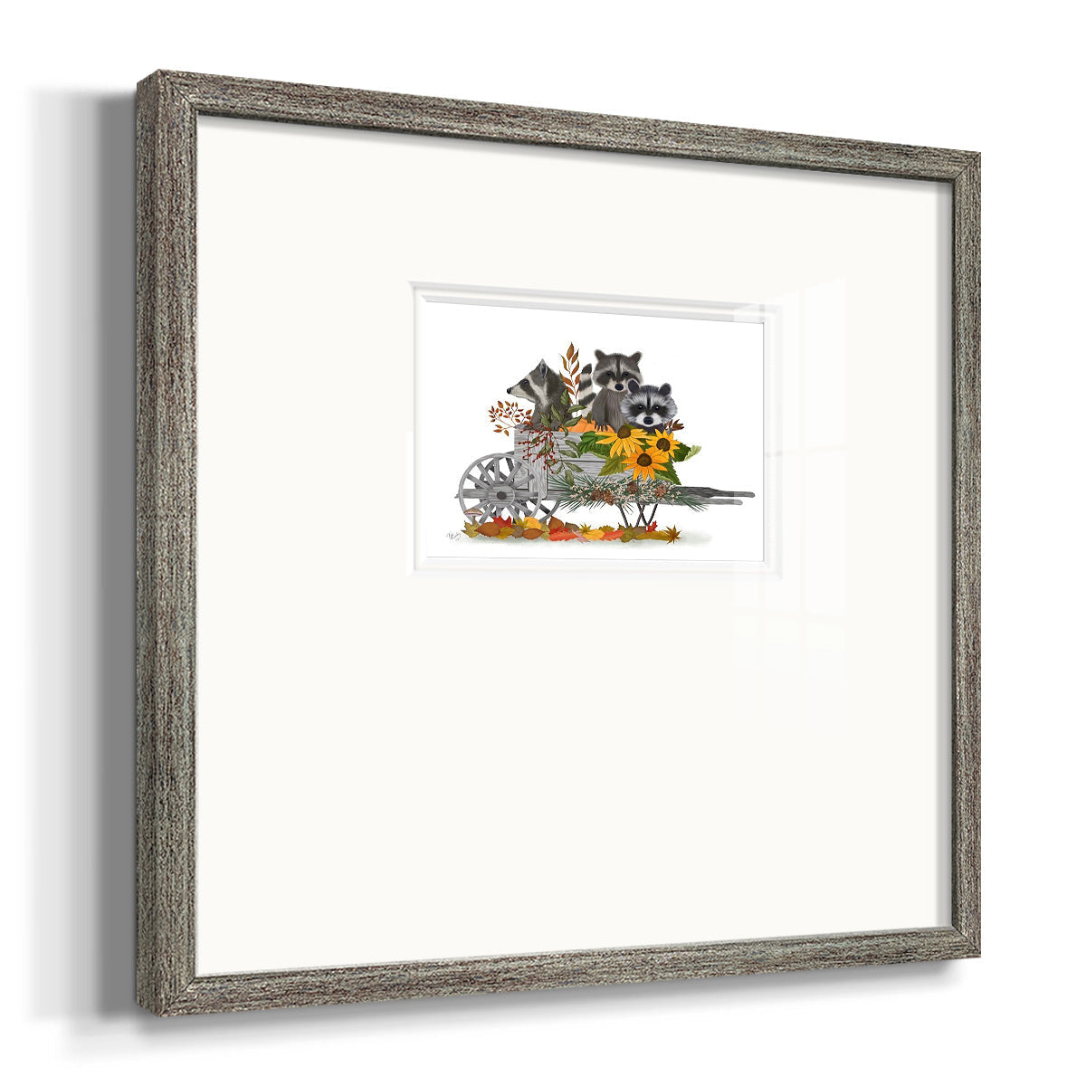 Raccoon Wheelbarrow Premium Framed Print Double Matboard