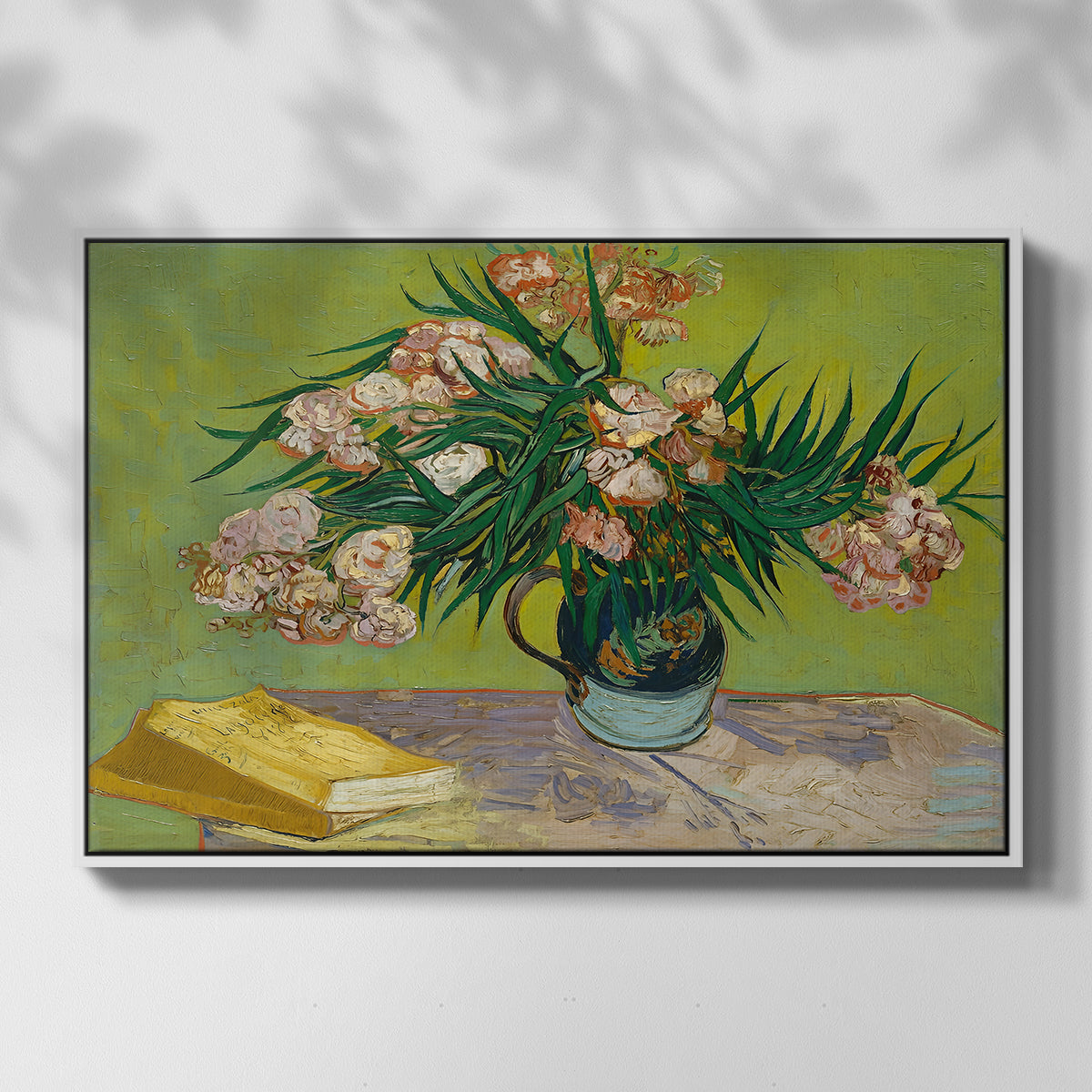 Vase with Oleanders and Books, 1888 - Floater Framed Canvas Print