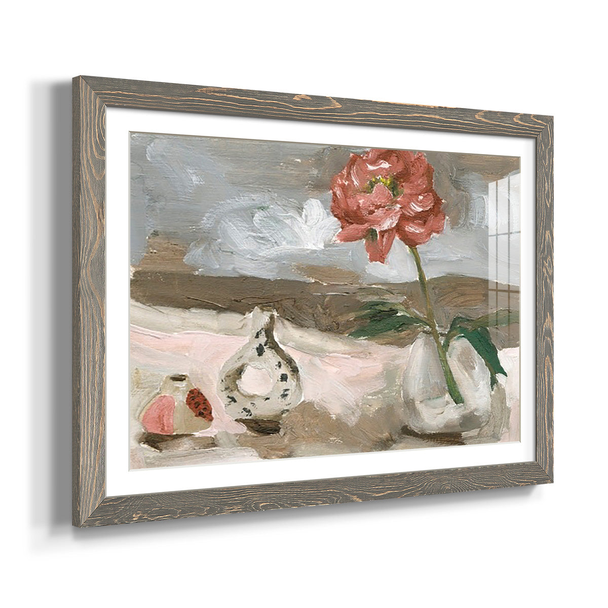 Vase of Pink Flowers IV - Barnwood Framed Art Print