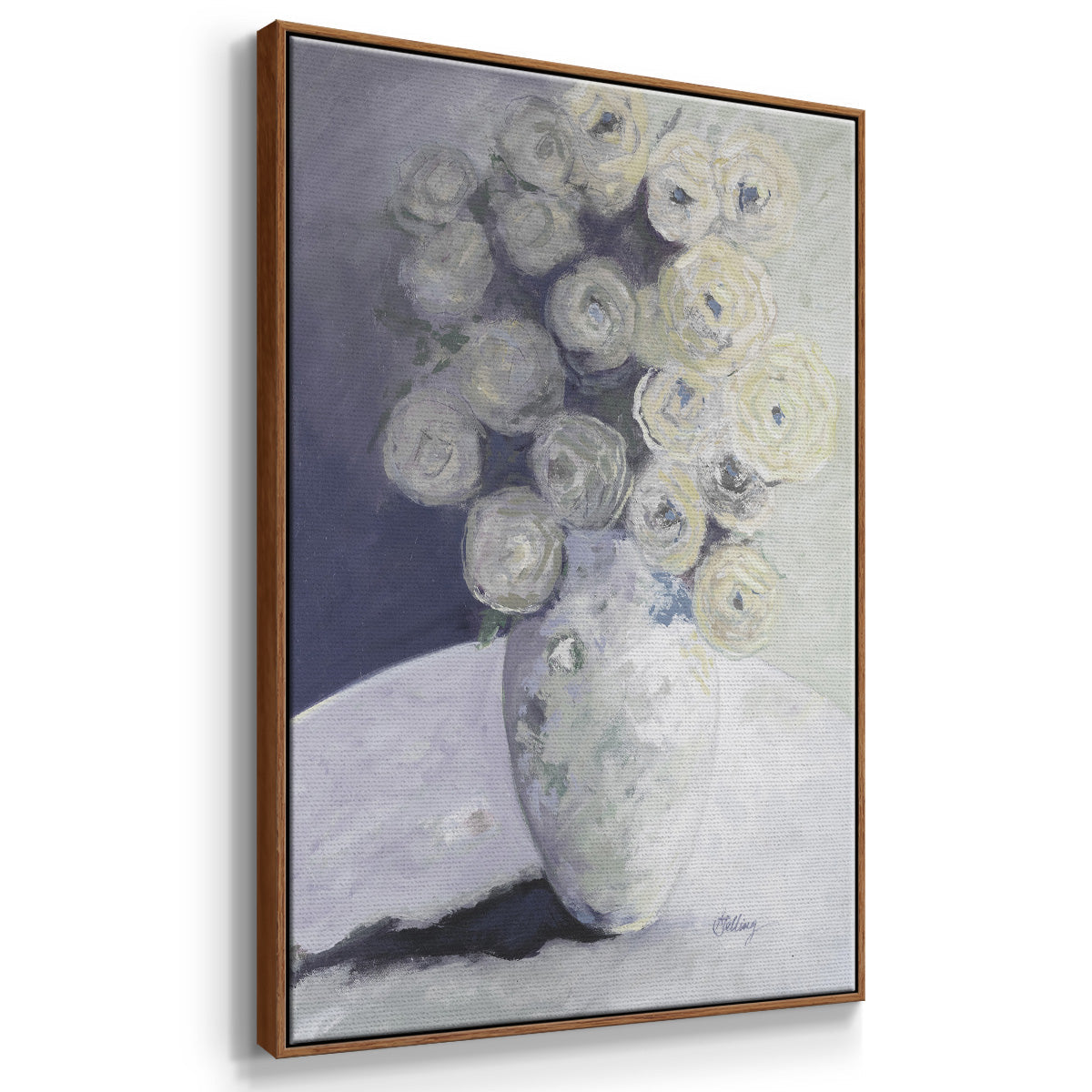 Green Vase with Yellow Flowers - Framed Premium Gallery Wrapped Canvas L Frame - Ready to Hang