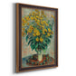 Impressionist floral painting of artichoke flowers by Claude Monet printed on canvas in an ornate bronzed mahogany wood frame with a vertical orientation.