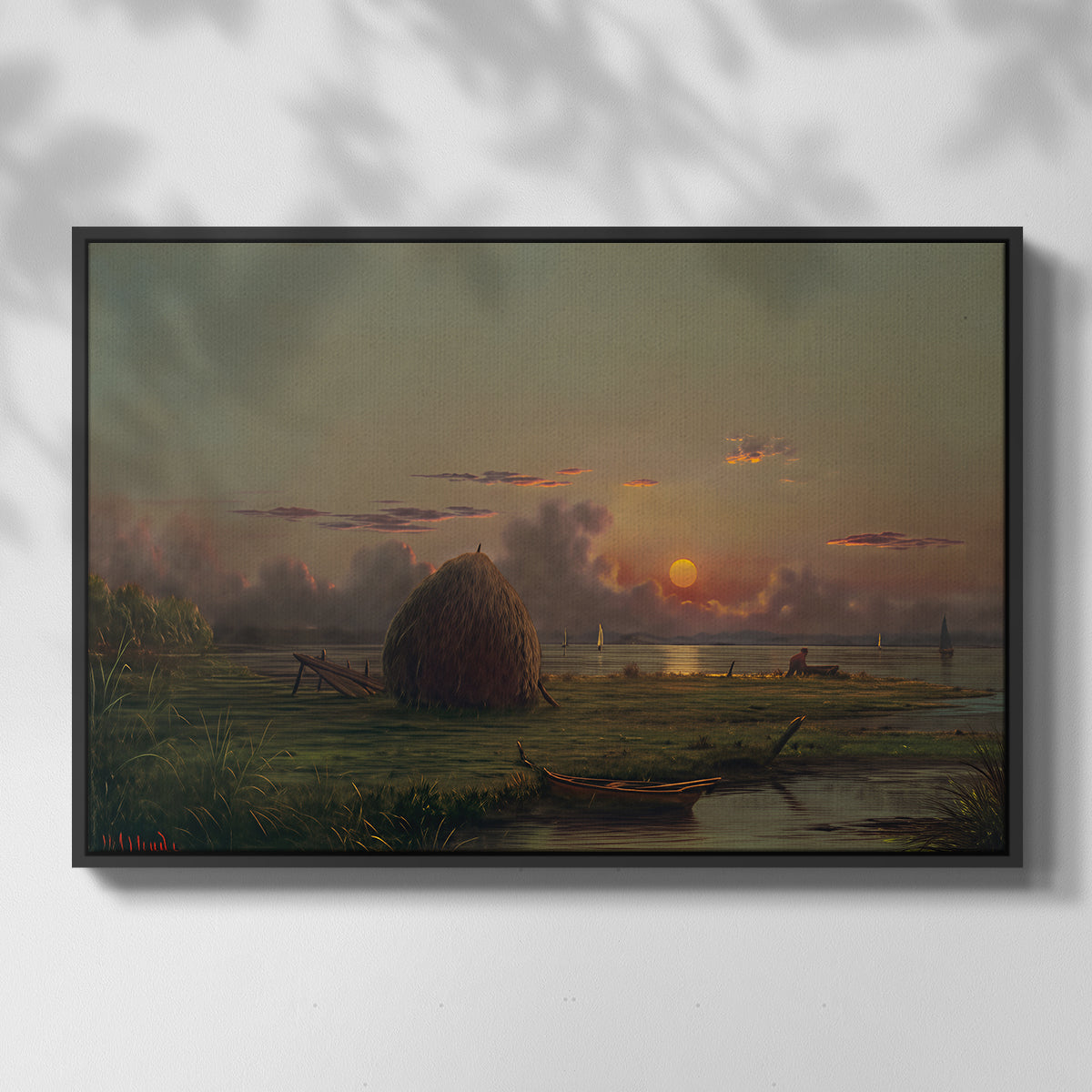 Haystack at Sunset, 1880 - Floater Framed Canvas Print