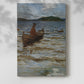 Canvas art print of a tranquil seascape with a lone figure rowing across still water with a soft shadow on a white background.