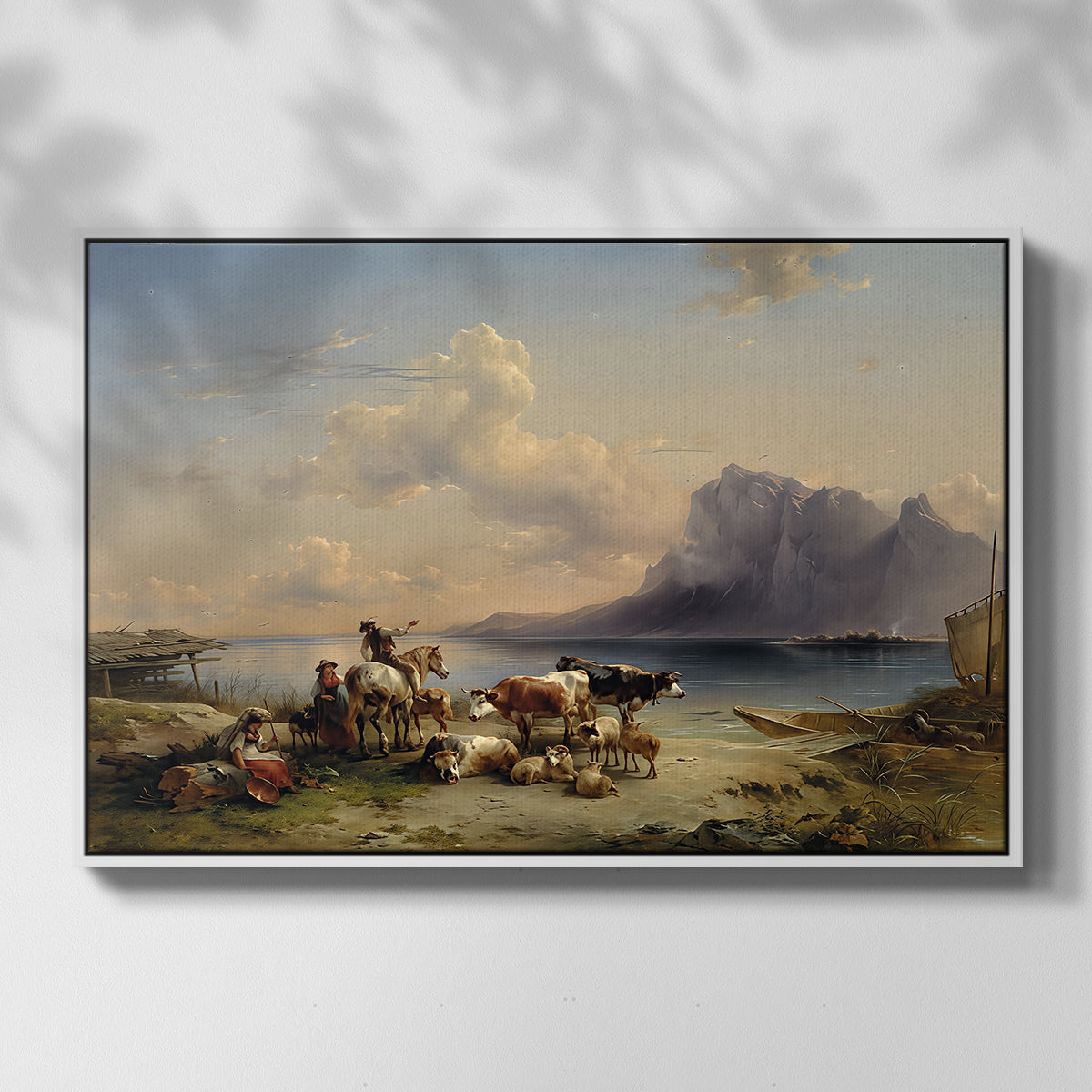 Shepherds and Cattle on Lake Attersee, 1852 - Floater Framed Canvas Print