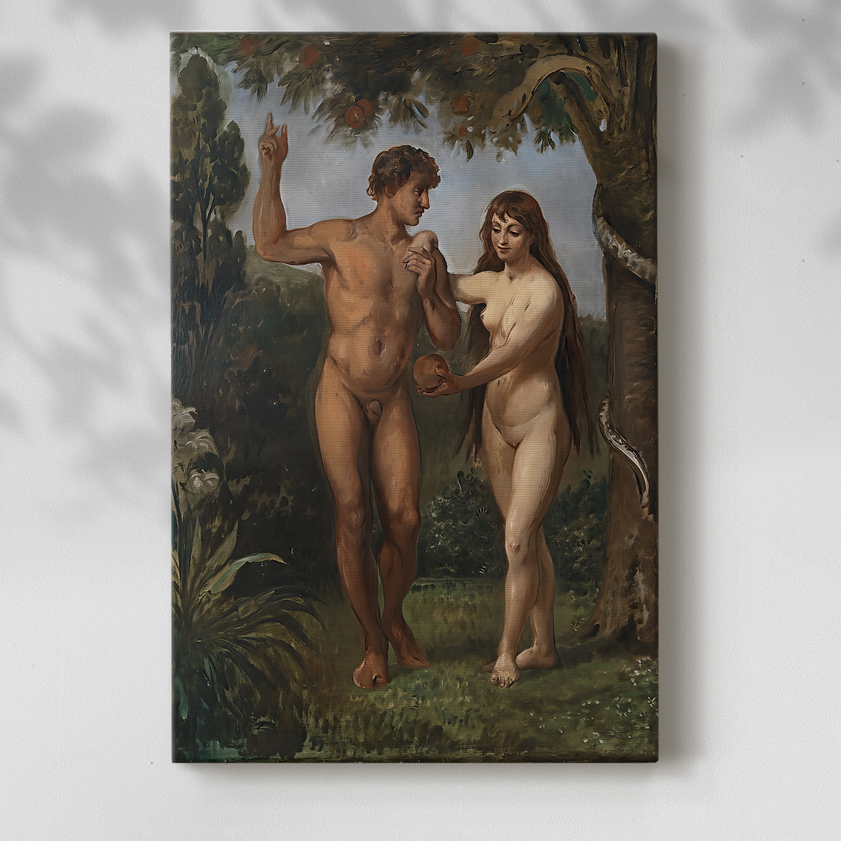 Canvas art print of a classical composition with figures and gentle landscape with a soft shadow on a white background.