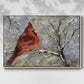 Cardinal in Snow II - Framed Gallery Wrapped Canvas in Floating Frame