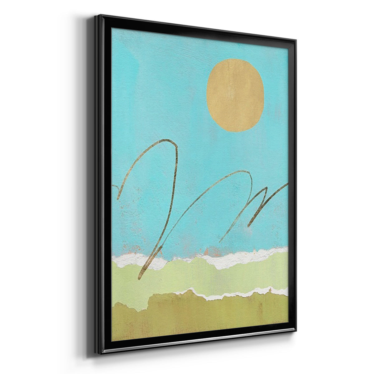 Green and Gold Pieced Landscape II - Modern Framed Canvas Print