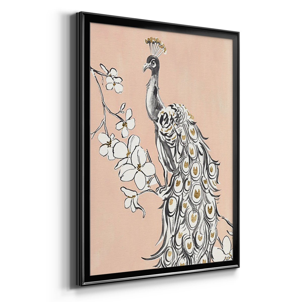 Peacock in Gold II - Modern Framed Canvas Print