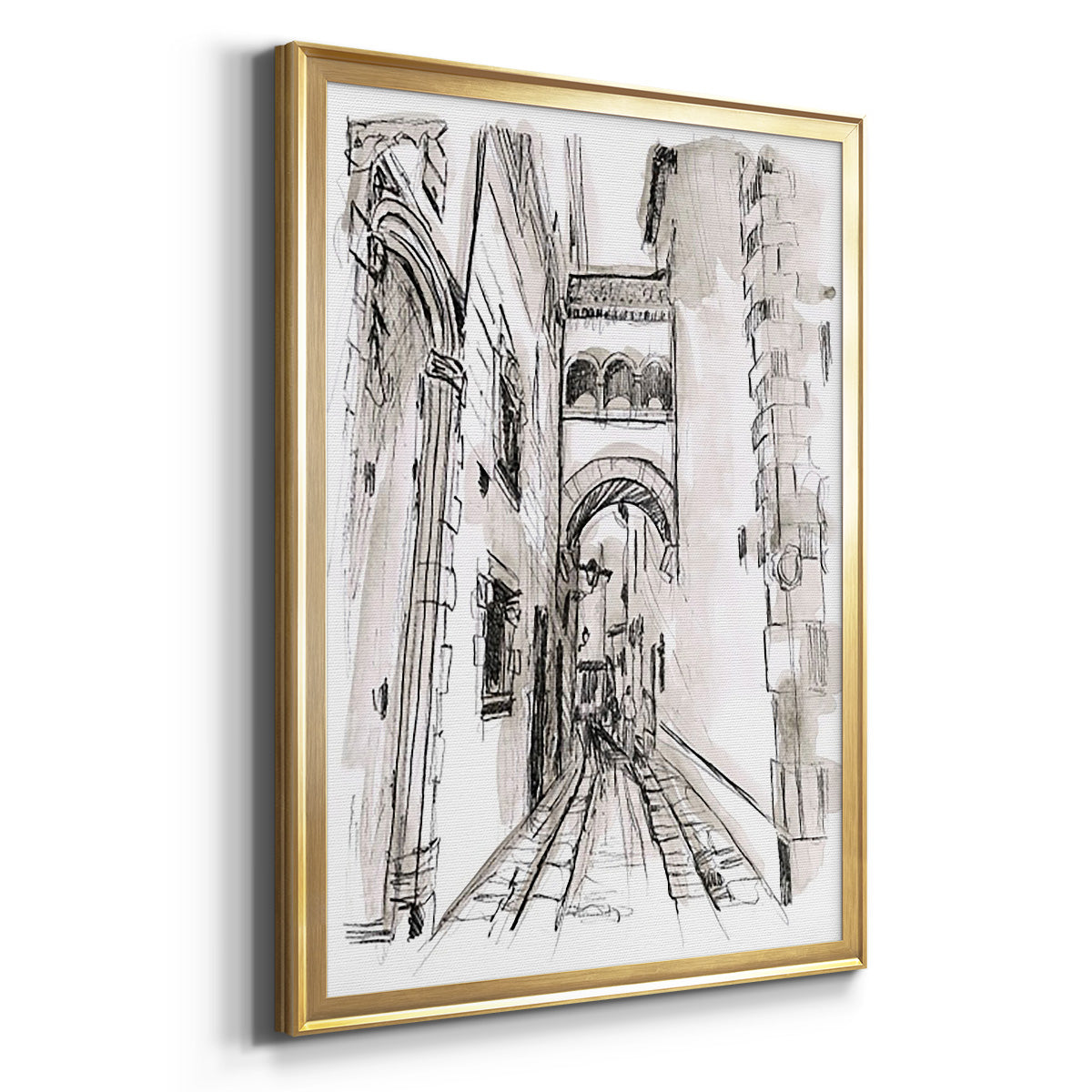 Europe Street Sketches II - Modern Framed Canvas Print