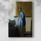 Canvas art print of a calm figure with soft window light and simple background with a soft shadow on a white background.