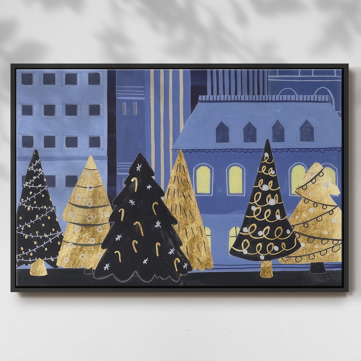 Holiday Night Collection A - Framed Gallery Wrapped Canvas in Floating Frame