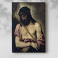 Canvas art print of a spiritual figure with gentle tones and dark background with a soft shadow on a white background.