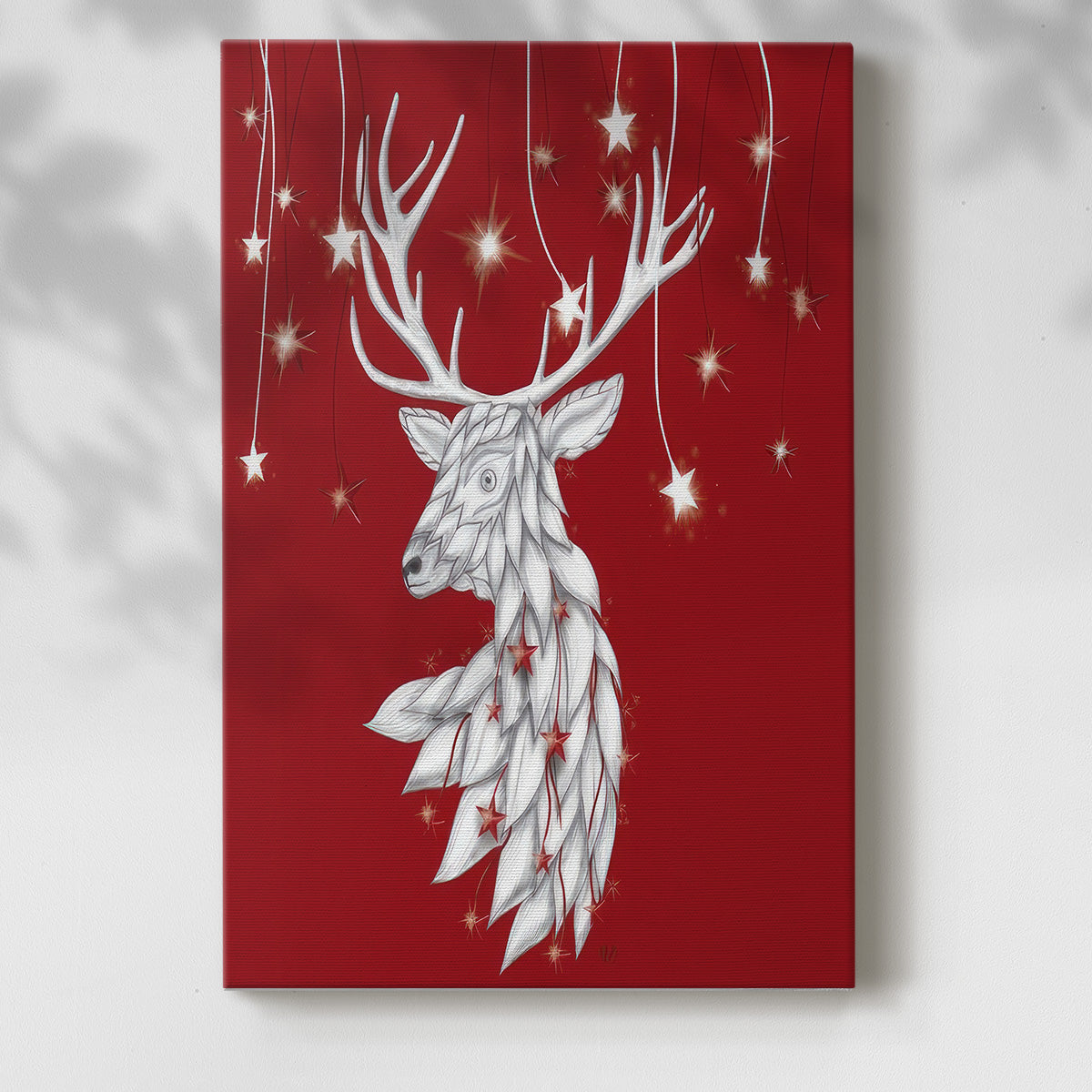 White Deer and Hanging Stars - Gallery Wrapped Canvas