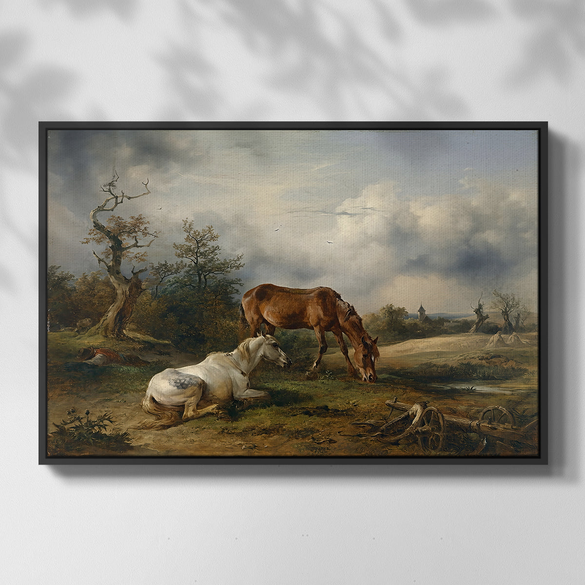 Two Horses on the Pasture, c. 1825 - Floater Framed Canvas Print