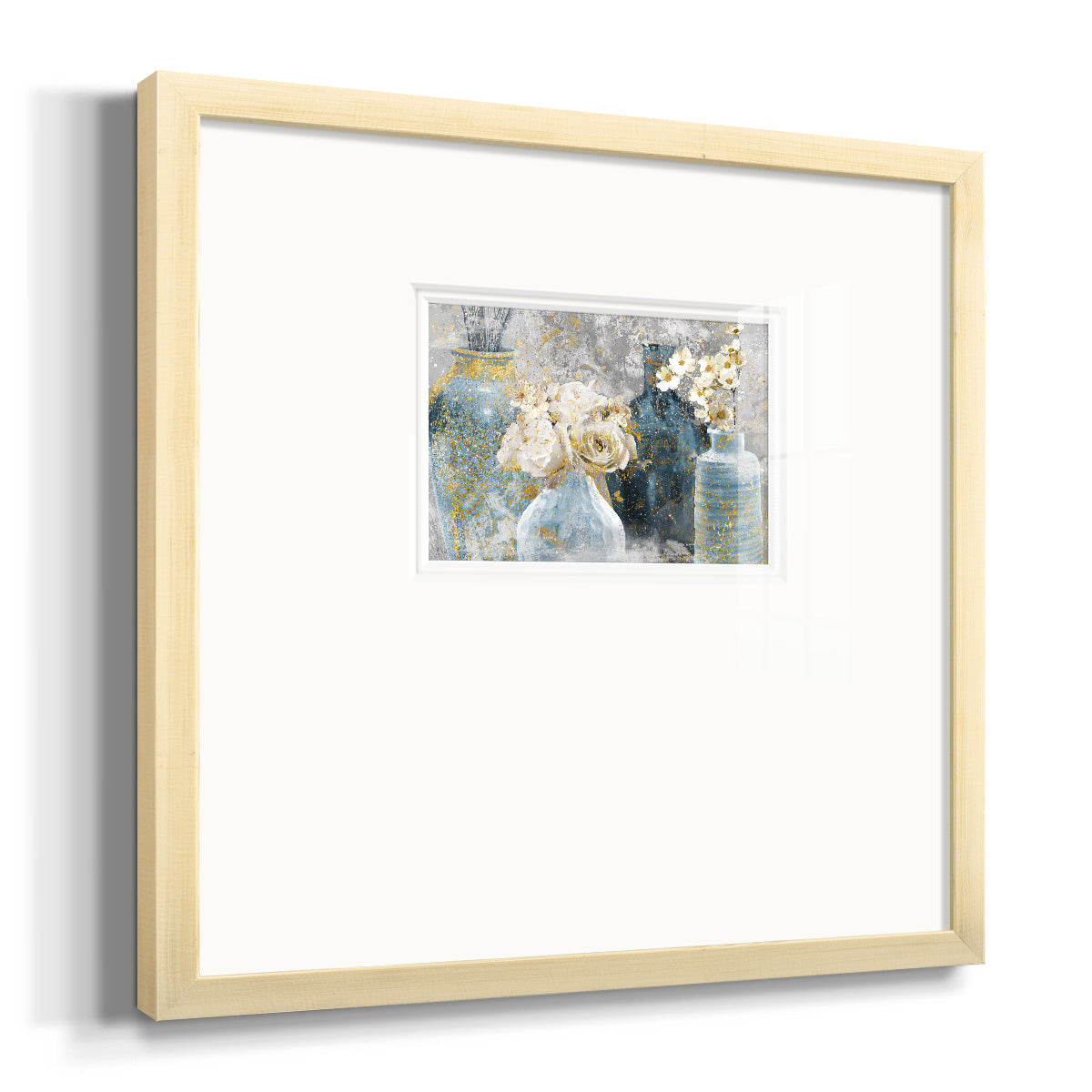 Vessels and Blooms Blues Premium Framed Print Double Matboard