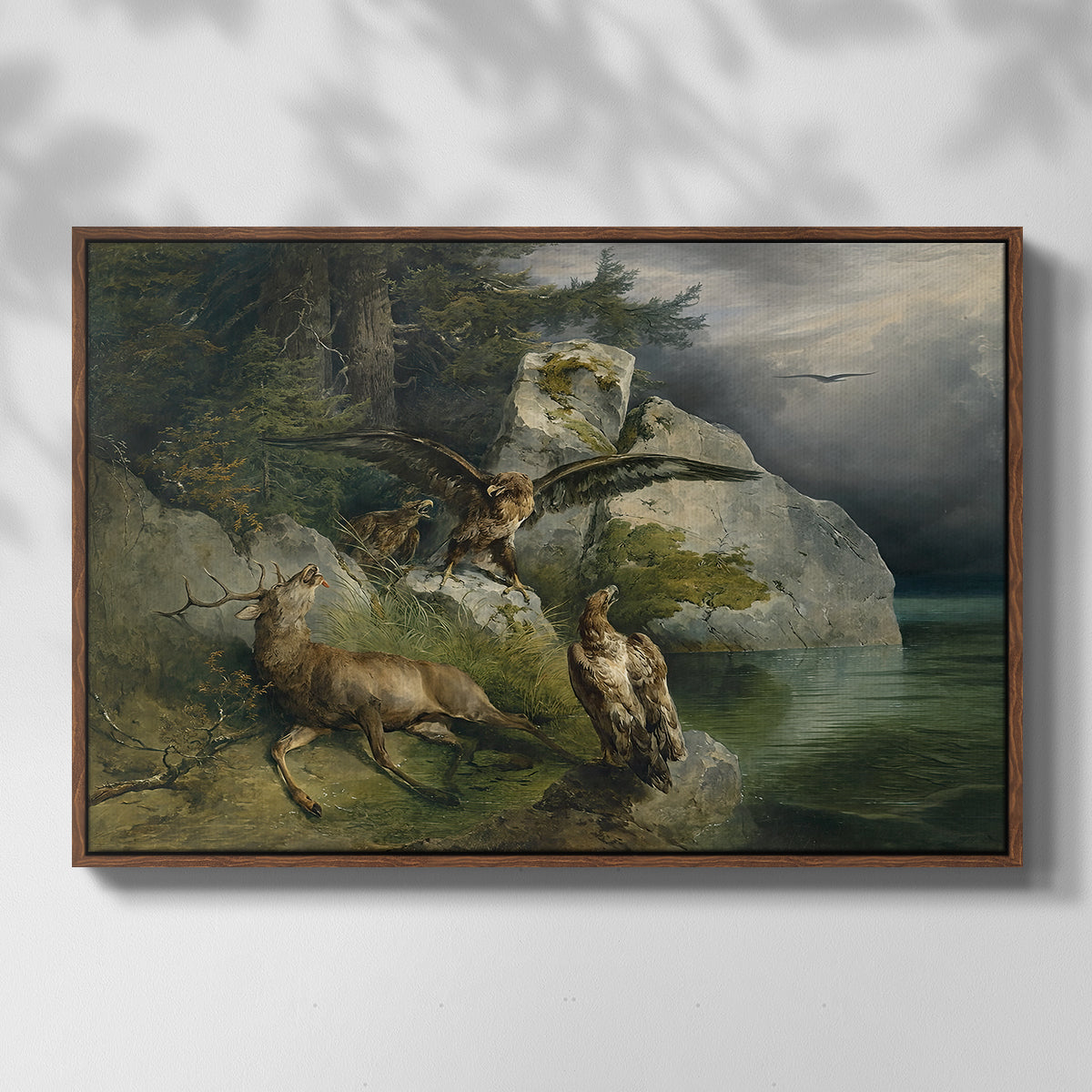 Eagles and Dying Stag on a Lakeshore, 1836 - Floater Framed Canvas Print
