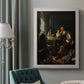 Classical portrait of a soldier smoking a pipe by Frans van Mieris the Elder in an ornate weathered white frame displayed in a neutral interior setting.