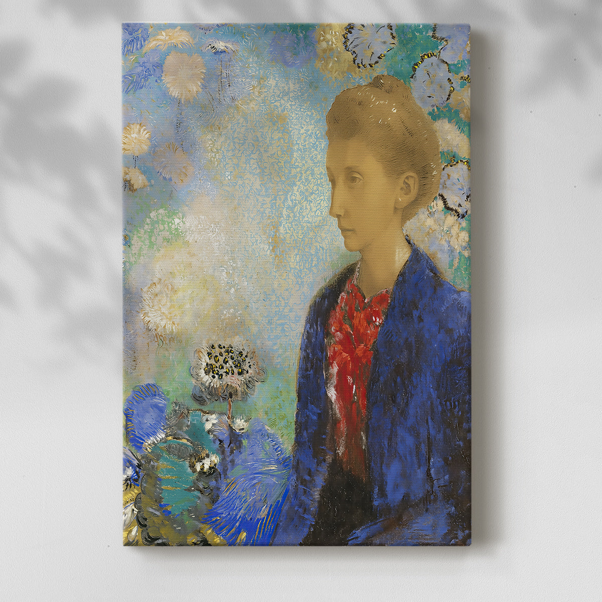 Canvas art print of a stylized figure with gentle color and minimal detail with a soft shadow on a white background.