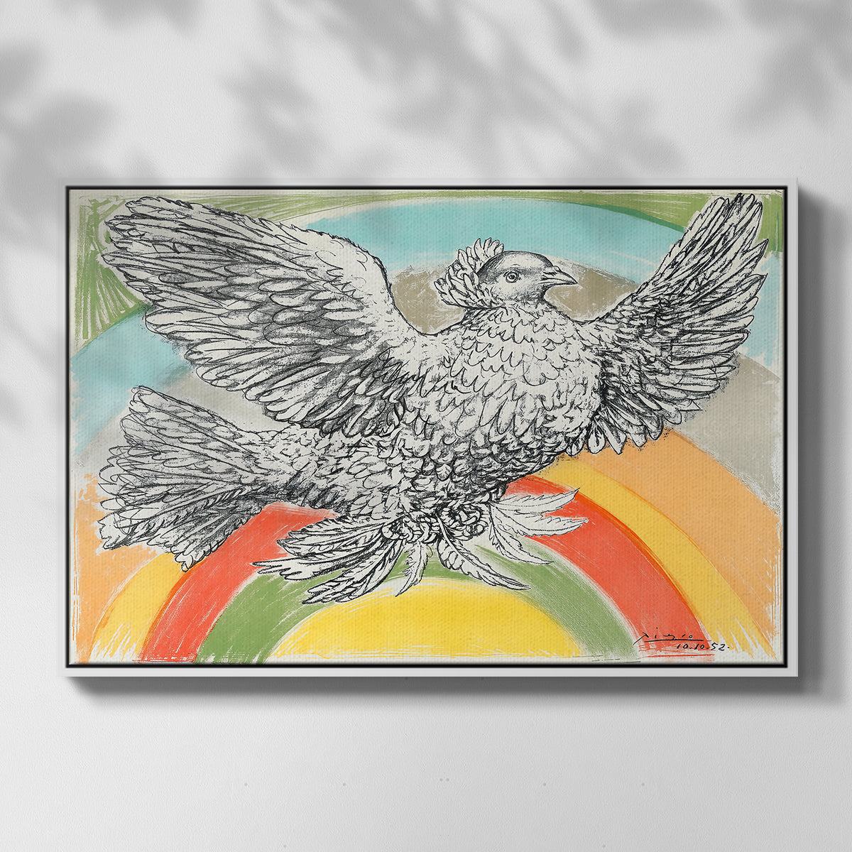 Flying Dove with Rainbow (Colombe volant à l'Arc-en-ciel), 1952 - Floater Framed Canvas Print