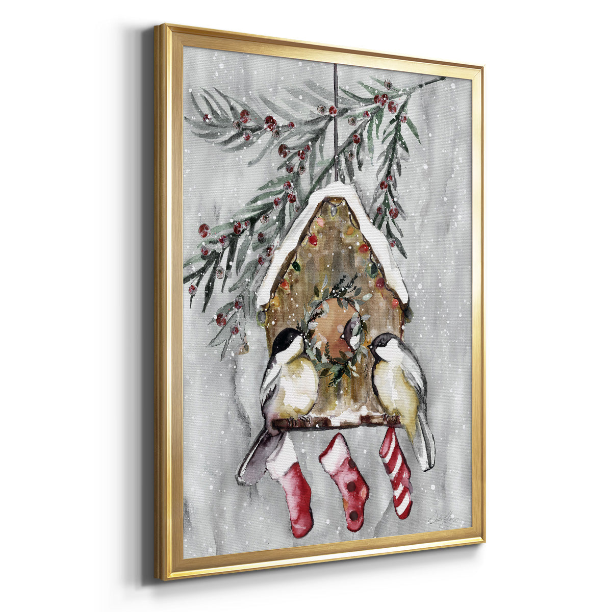 Winter Birds - Modern Framed Canvas Print