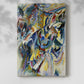 Canvas art print of a dynamic image with geometric shapes and bold contrast with a soft shadow on a white background.