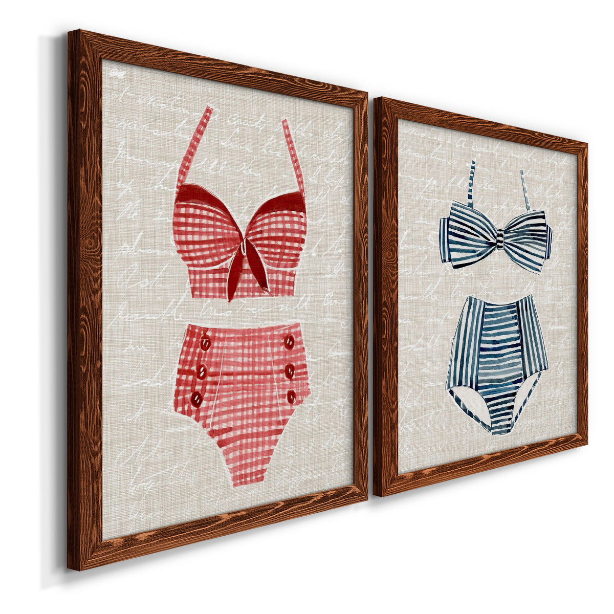 Vintage Swimming III - Premium Framed Canvas 2 Piece Set - Ready to Hang