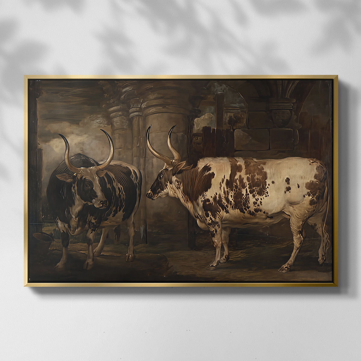 Portraits of Two Extraordinary Oxen, Property of the Earl of Powis, 1814 - Floater Framed Canvas Print