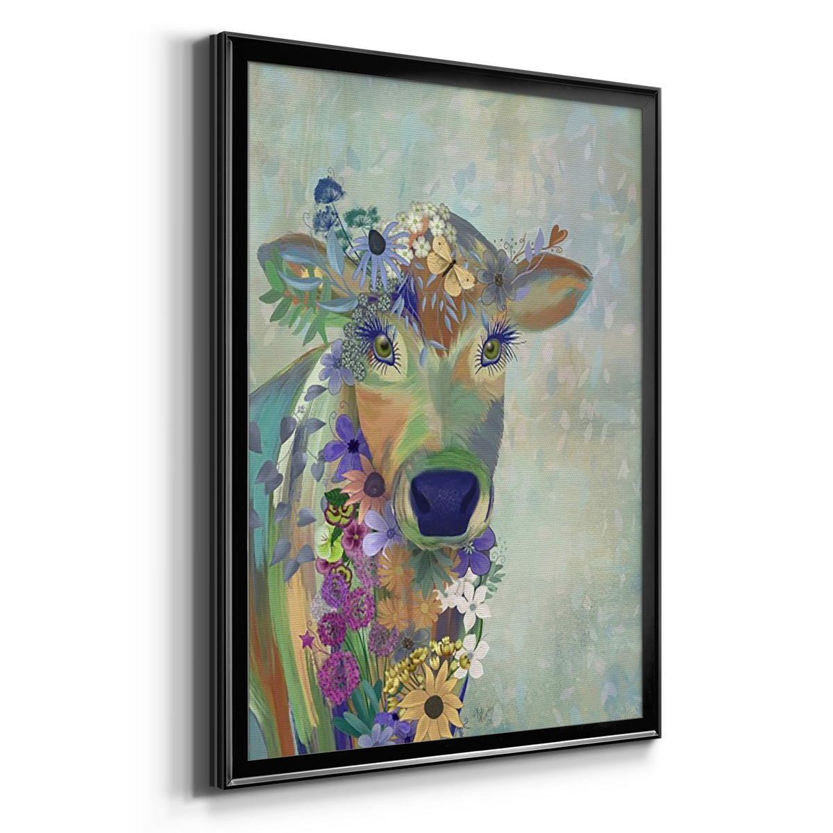 Fantastic Florals Cow - Modern Framed Canvas Print