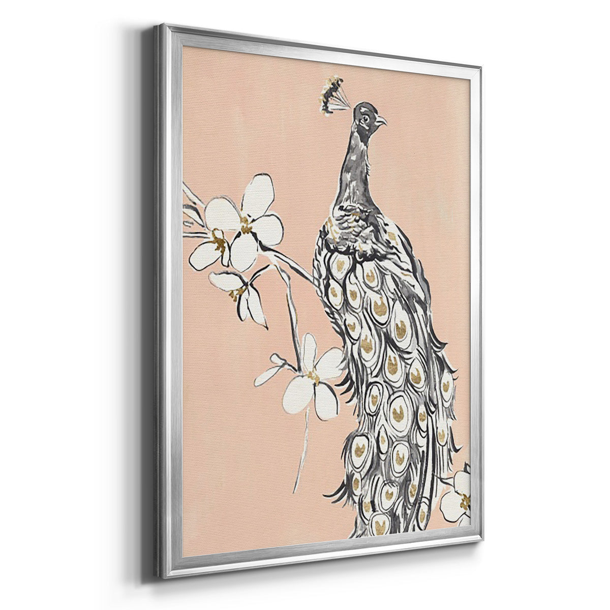 Peacock in Gold I - Modern Framed Canvas Print