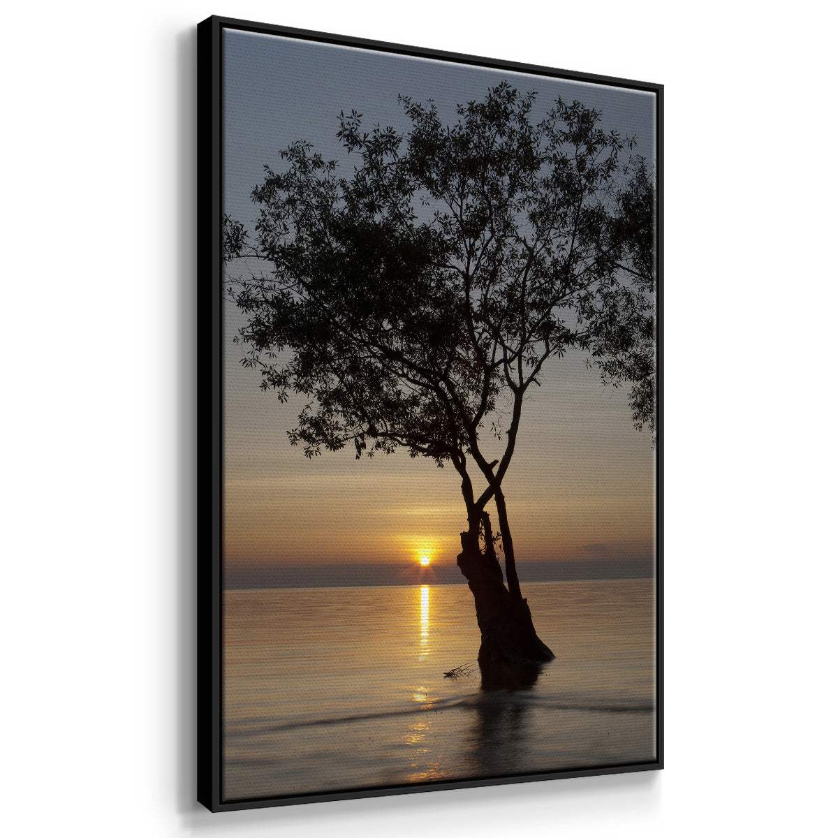 Sunset Silhouette - Framed Premium Gallery Wrapped Canvas L Frame - Ready to Hang