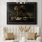 American social club scene painting by George Bellows in an ornate black frame with gilded inner detail displayed in a neutral-toned interior setting.