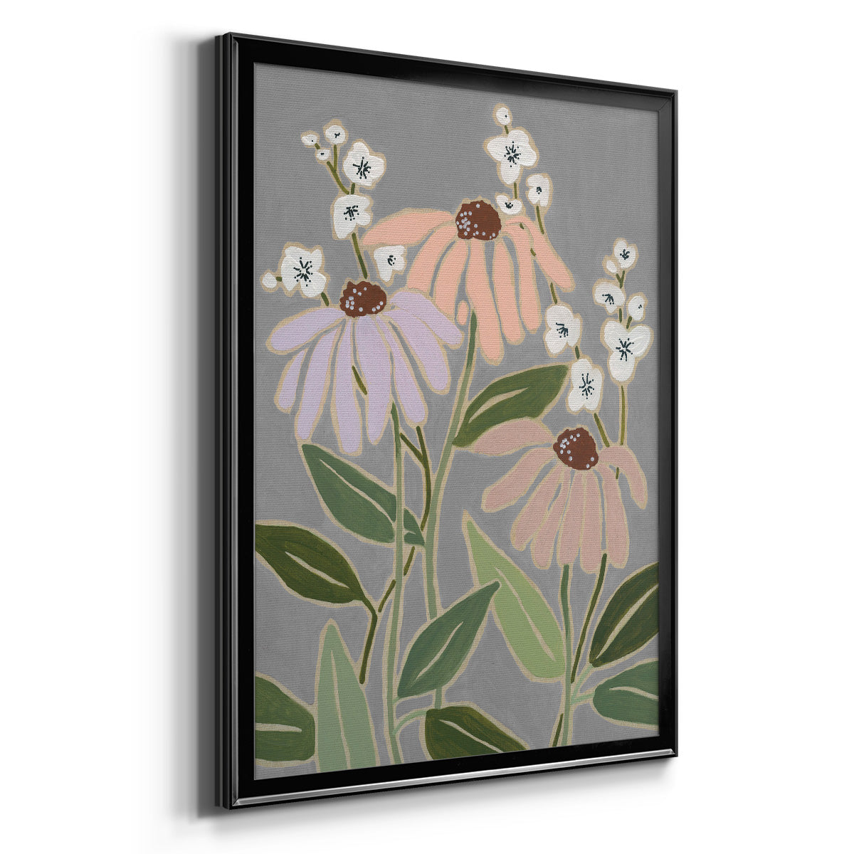 Woodblock Floral I - Modern Framed Canvas Print