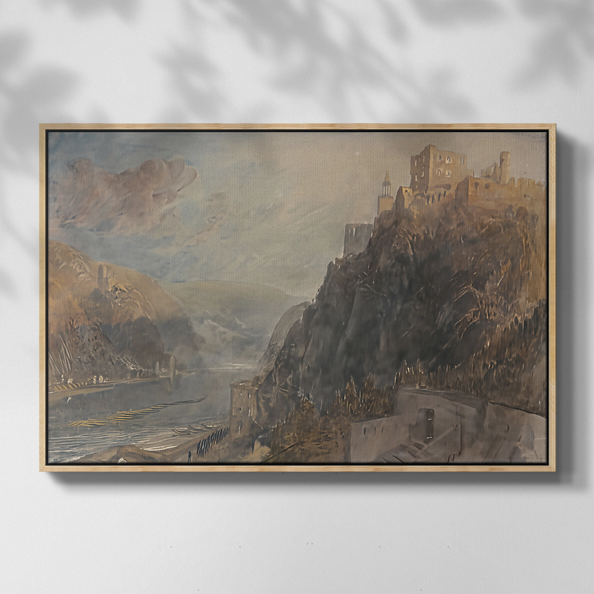 Rheinfels Looking to Katz and Gourhausen, 1817 - Floater Framed Canvas Print