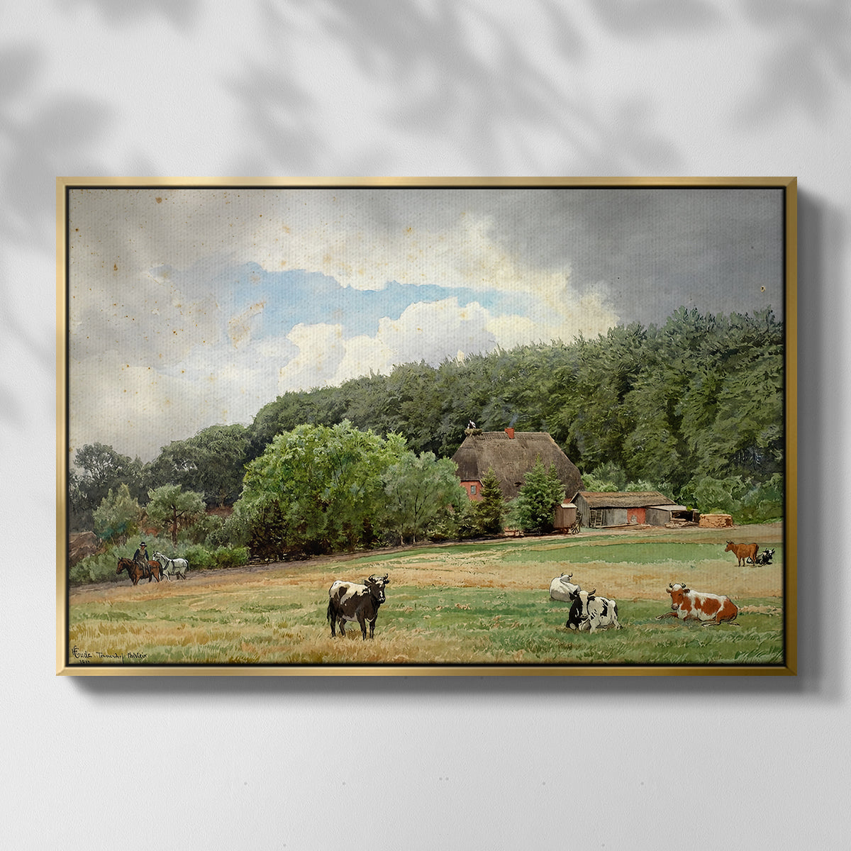 Farm with Grazing Cows (Bondegård med beitende kuer), 1892 - Floater Framed Canvas Print