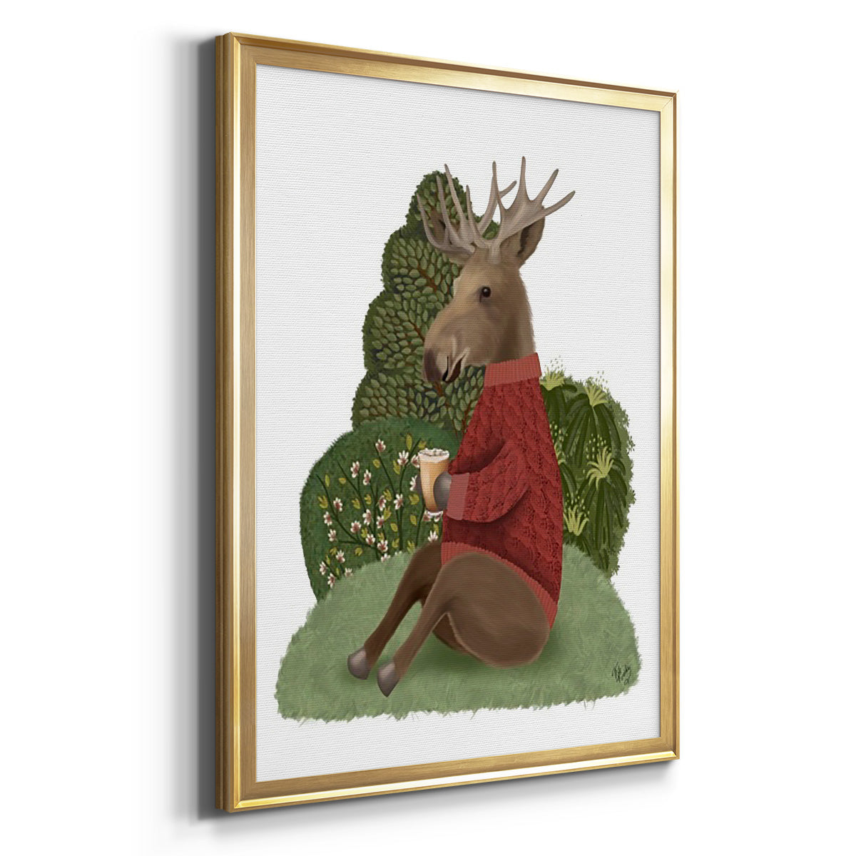 Latte Moose in Sweater - Modern Framed Canvas Print