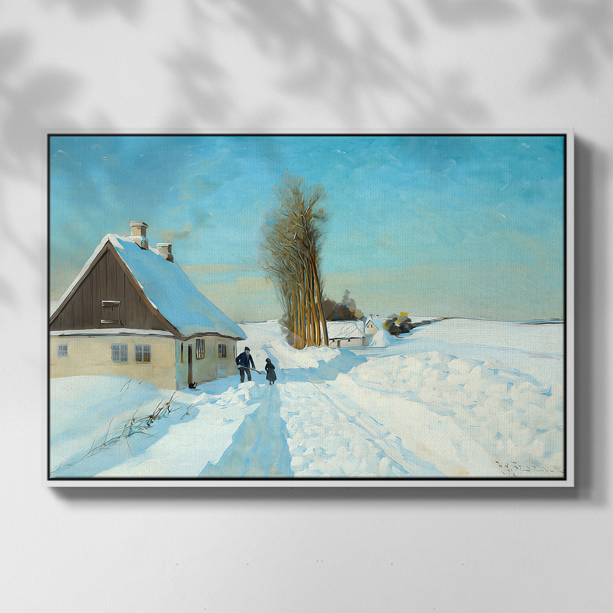 Shoveling Snow on a Beautiful Winter Day, c. 1898 - Floater Framed Canvas Print