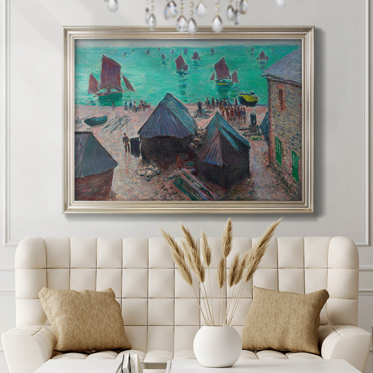 The Departure of the Boats Etretat - Ornate Framed Canvas Print