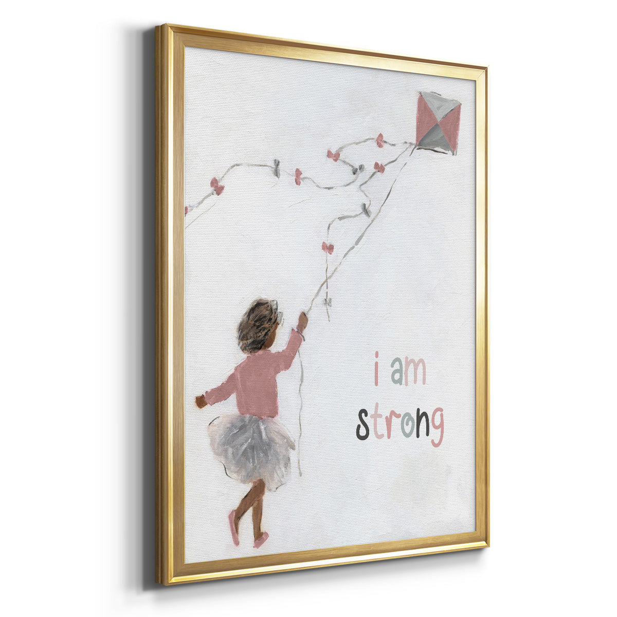 Girl Flying Kite - Modern Framed Canvas Print